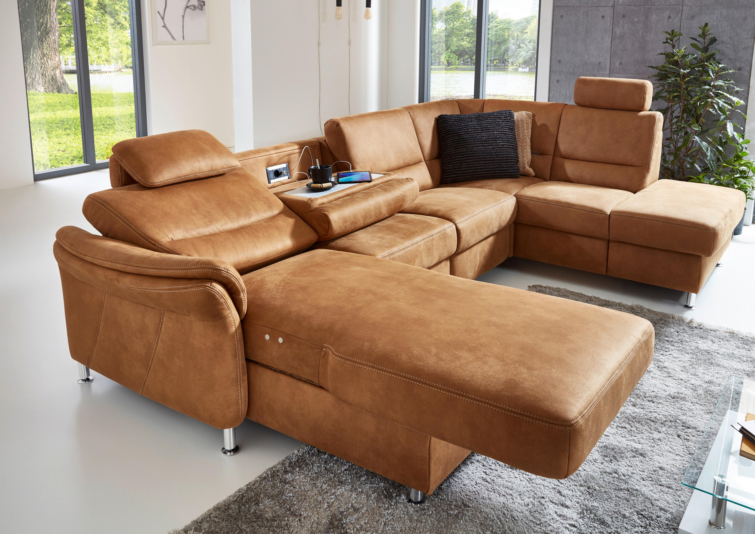 SOFFA i mikrofiber brun  - aluminiumfärg/brun, Klassisk, metall/trä (173/321/89/92/97cm) - Beldomo System