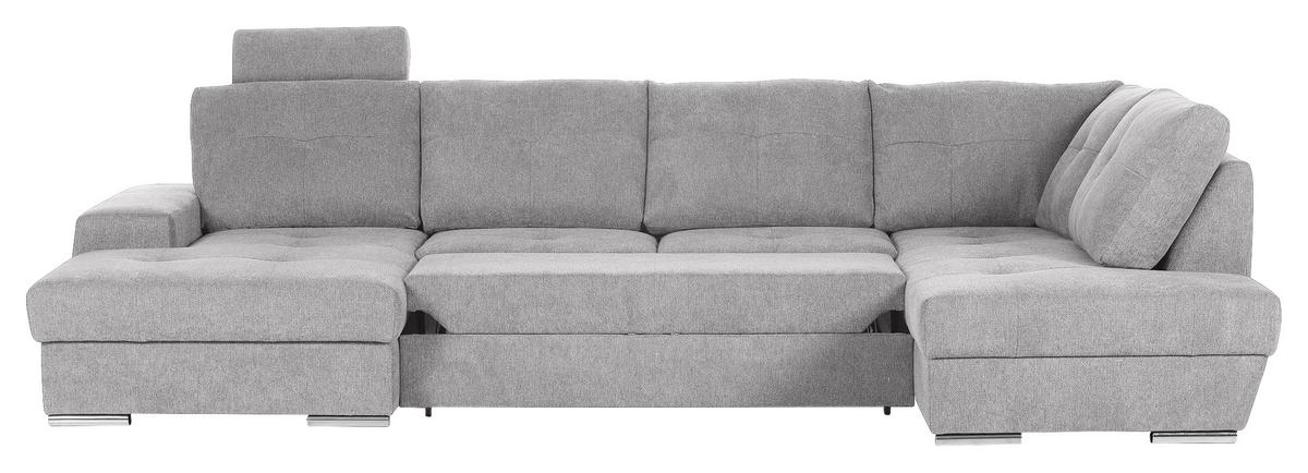 WOHNLANDSCHAFT in Flachgewebe Hellgrau  - Chromfarben/Hellgrau, Konventionell, Kunststoff/Textil (180/338/217cm) - Hom`in