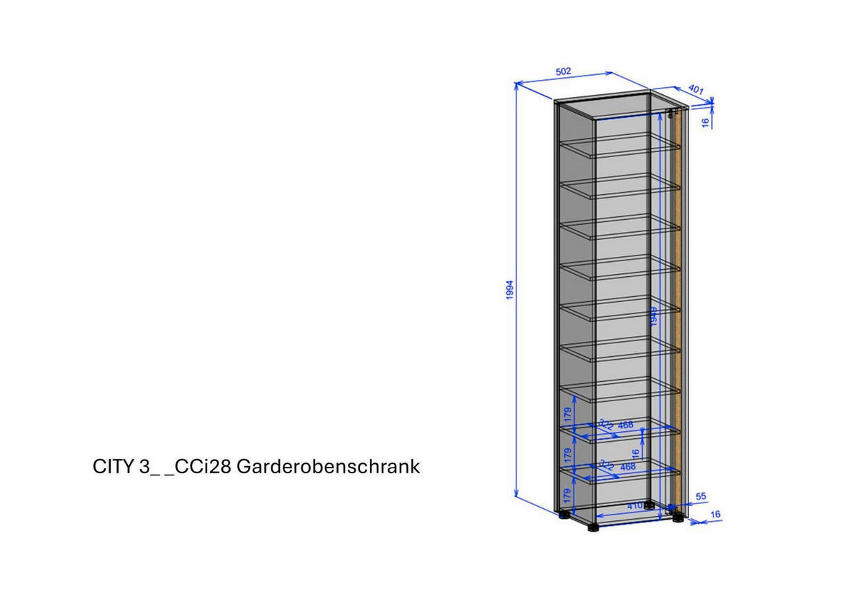 GARDEROBE 6-teilig  in 260/200/40 cm  - Eiche Wotan/Weiß, Design, Holzwerkstoff/Textil (260/200/40cm) - Modante