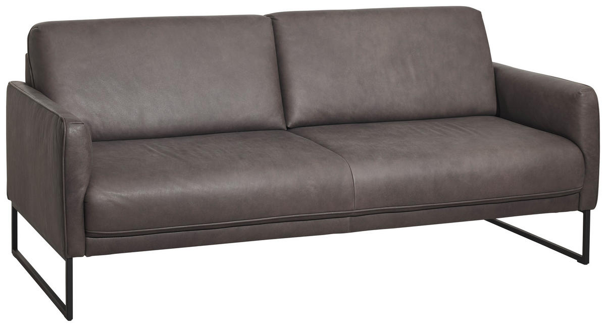 3-SITZER-SOFA in Echtleder Braun  - Anthrazit/Braun, Design, Leder/Metall (198/86/93cm) - Johann Jakob