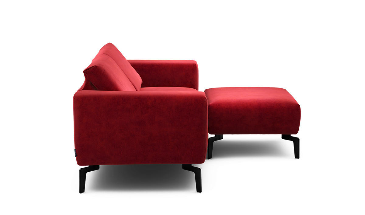 Zweisitzer inkl. Hocker Samt Rot  - Rot/Schwarz, Design, Textil/Metall (180/86/86-94cm) - SENSOO