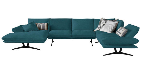 WOHNLANDSCHAFT in Echtleder Petrol - Petrol/Schwarz, Natur, Leder/Metall (155/359/217cm) - Dieter Knoll