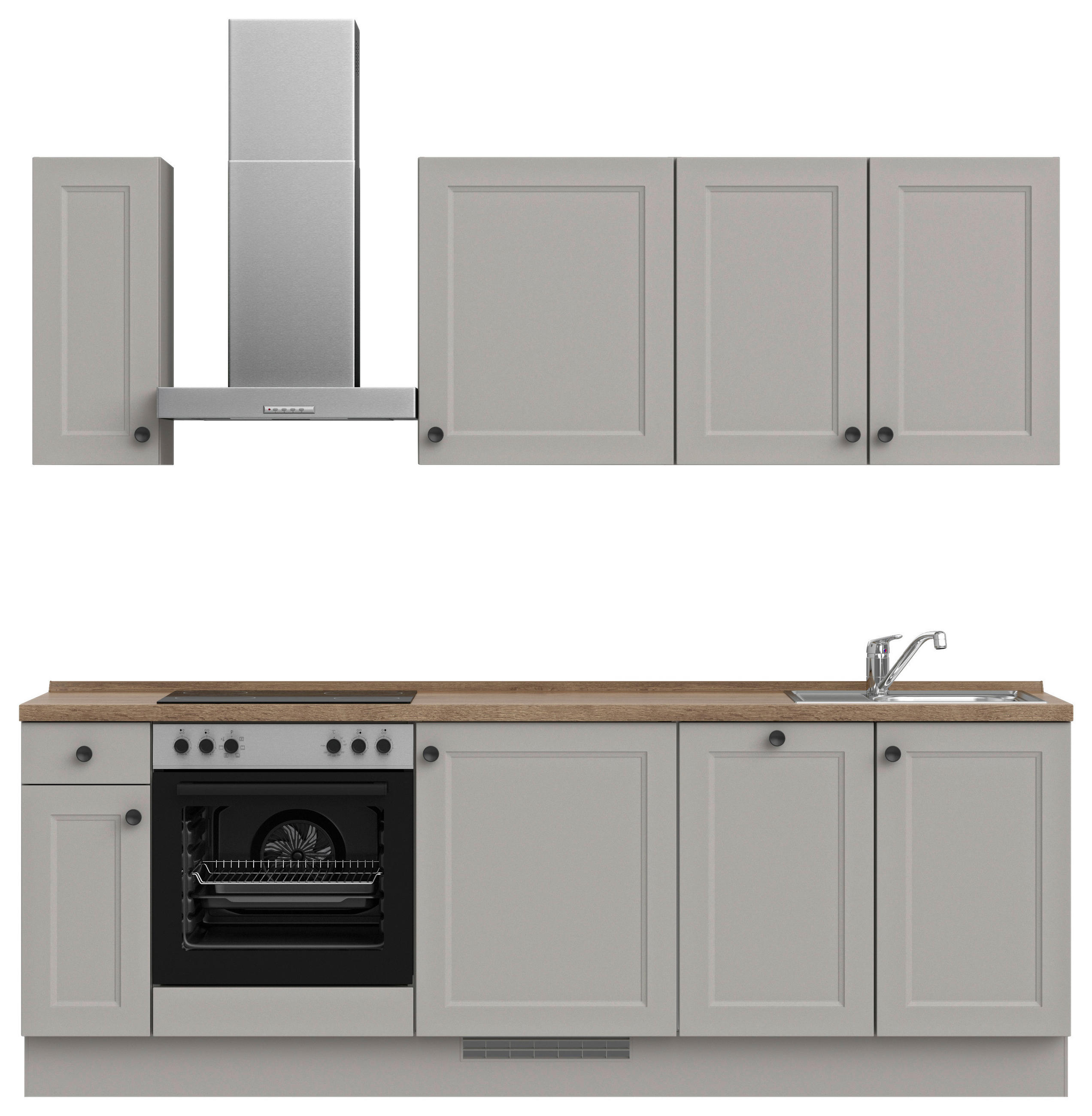 KÜCHENBLOCK 240 cm   in Grau, Eiche dunkel  - Eiche dunkel/Schwarz, MODERN, Holzwerkstoff/Metall (240cm) - Nobilia