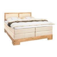 BOXSPRINGBETT 200/200 cm,  in Eichefarben, Beige, Matratze, gepolstertes Kopfteil, Topper, H3 + H3 = fest  - Eichefarben/Beige, Design, Holz/Textil (200/200cm) - Linea Natura