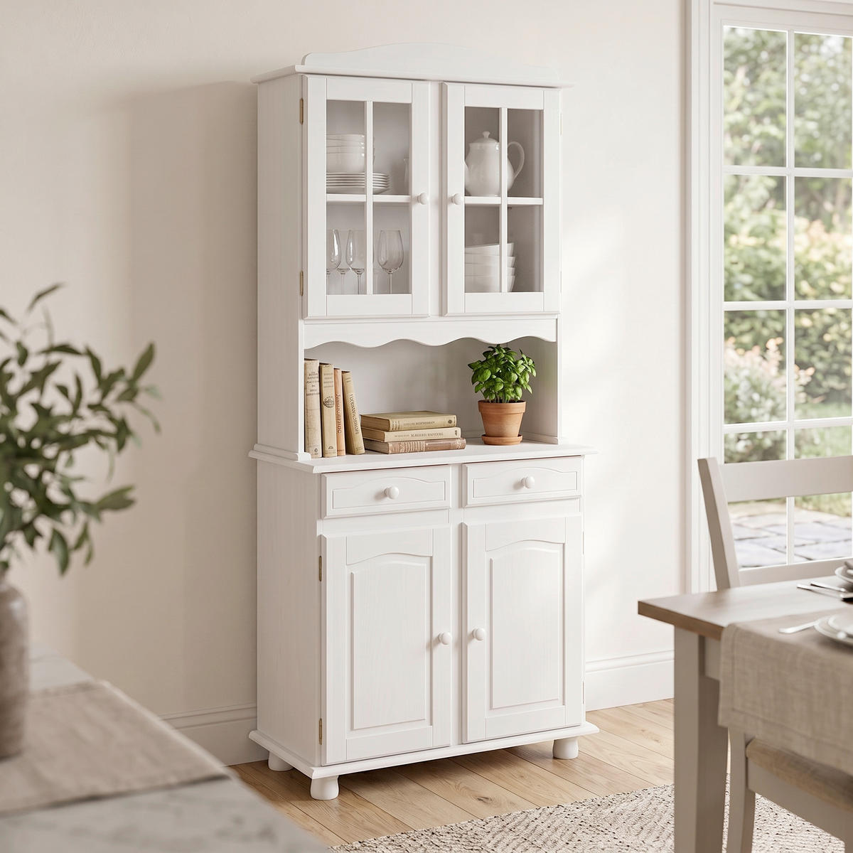 BUFFET 88/198/43 cm  in Weiß  - Weiß, LIFESTYLE, Glas/Holz (88/198/43cm) - P & B