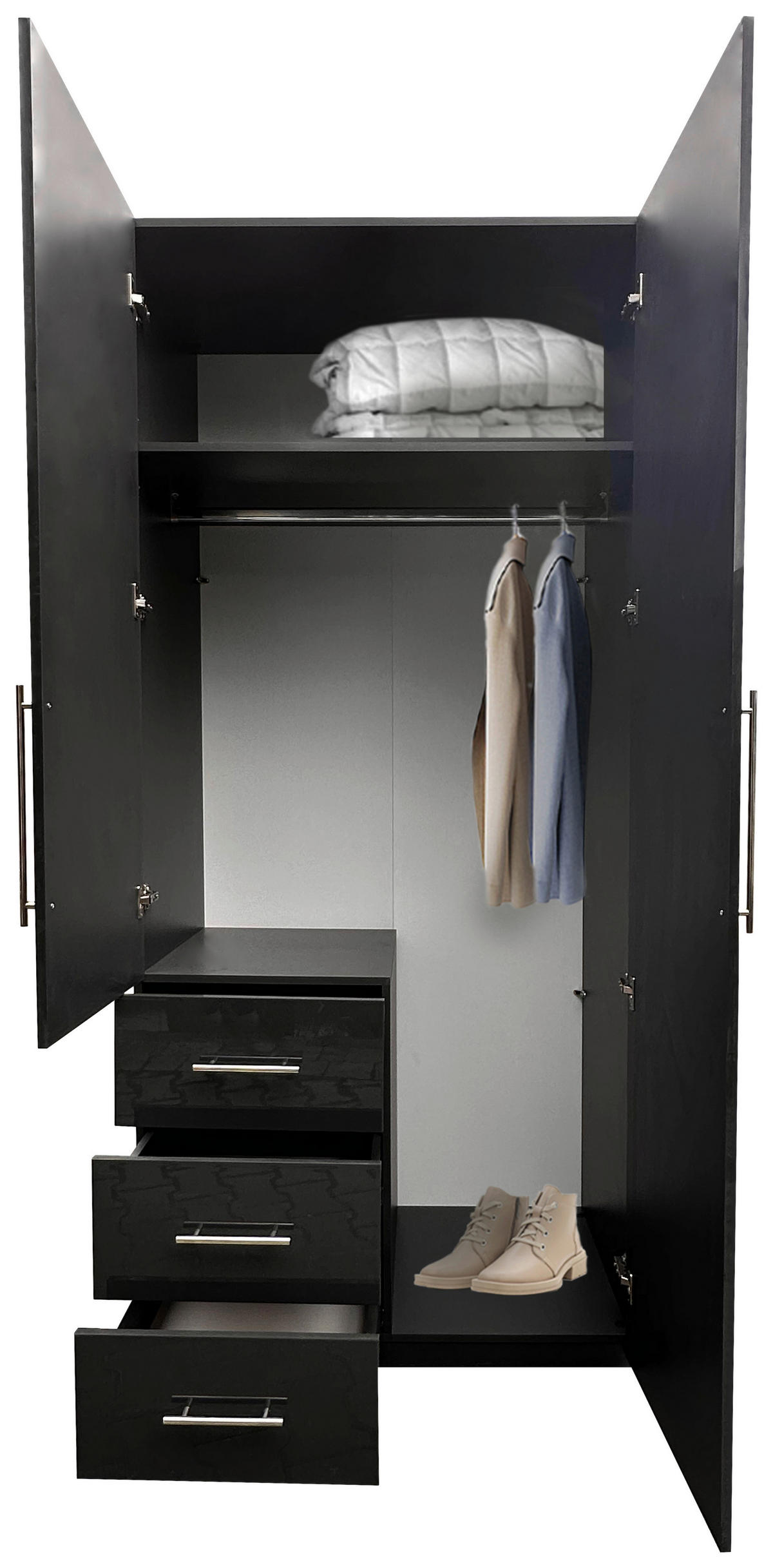 KLEIDERSCHRANK 98/219/59 cm 2-türig Anthrazit Hochglanz, Anthrazit  - Anthrazit/Anthrazit Hochglanz, KONVENTIONELL, Holzwerkstoff/Metall (98/219/59cm) - Carryhome