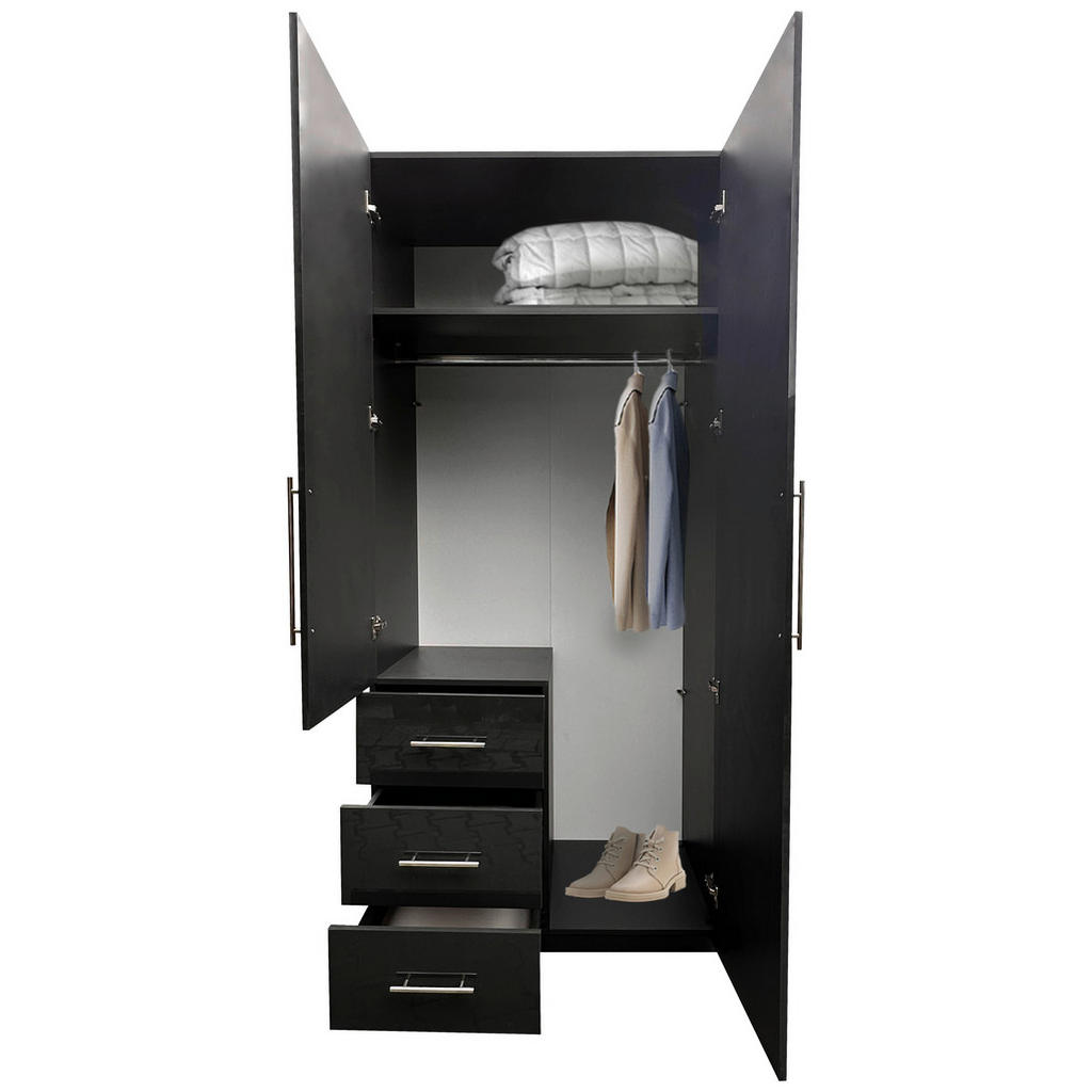 Thumbnail - Carryhome Kleiderschrank, Anthrazit, Anthrazit Hochglanz, Metall, 1 Fächer, 3 Schubladen, 98x219x59 cm, in verschiedenen...