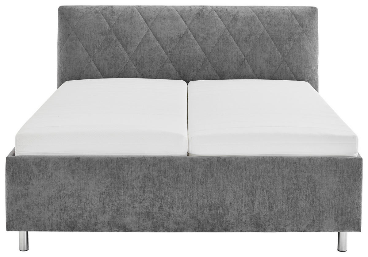 POLSTERBETT 180/200 cm,  in Grau, Matratze, Lattenrost, motorische Verstellbarkeit, Fernbedienung, H2 + H3 = mittel + fest  - Chromfarben/Weiß, MODERN, Textil/Metall (180/200cm) - Xora