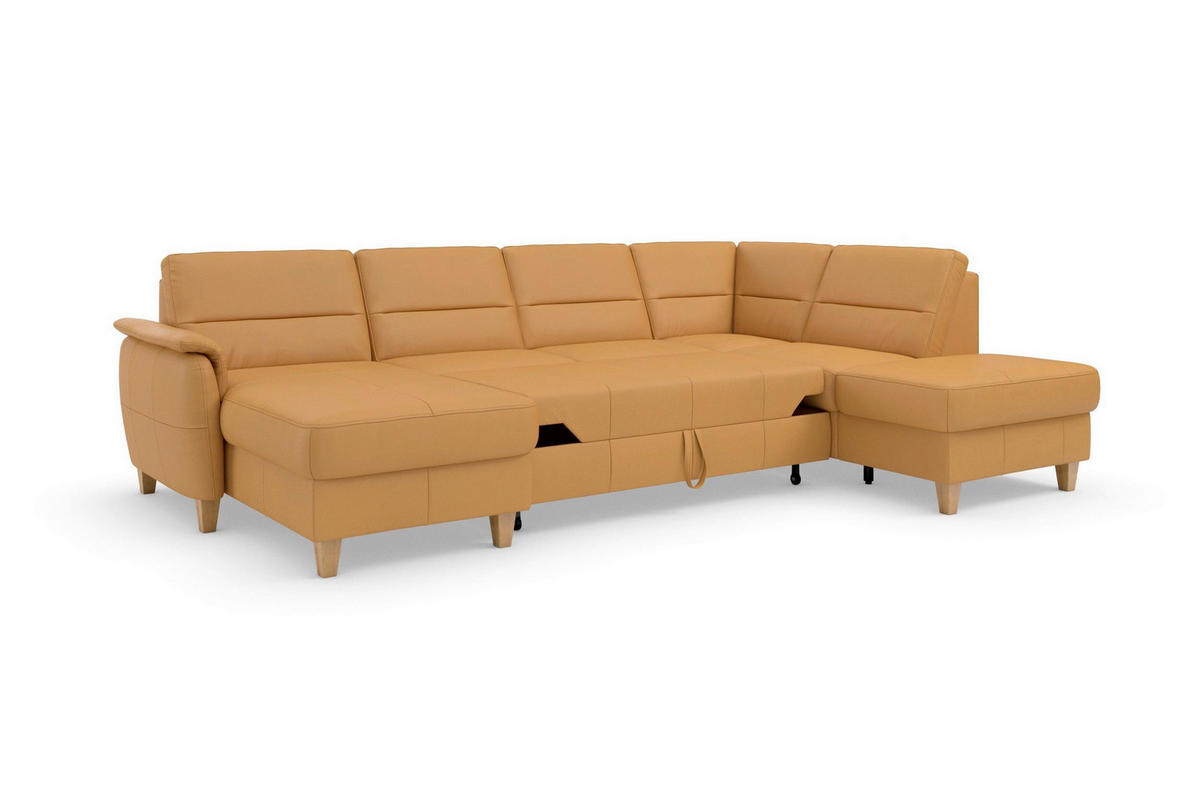 WOHNLANDSCHAFT PALMERA E Currygelb Echtleder  - Currygelb/Eichefarben, Basics, Leder/Holz (163/308/212cm) - Sit & More