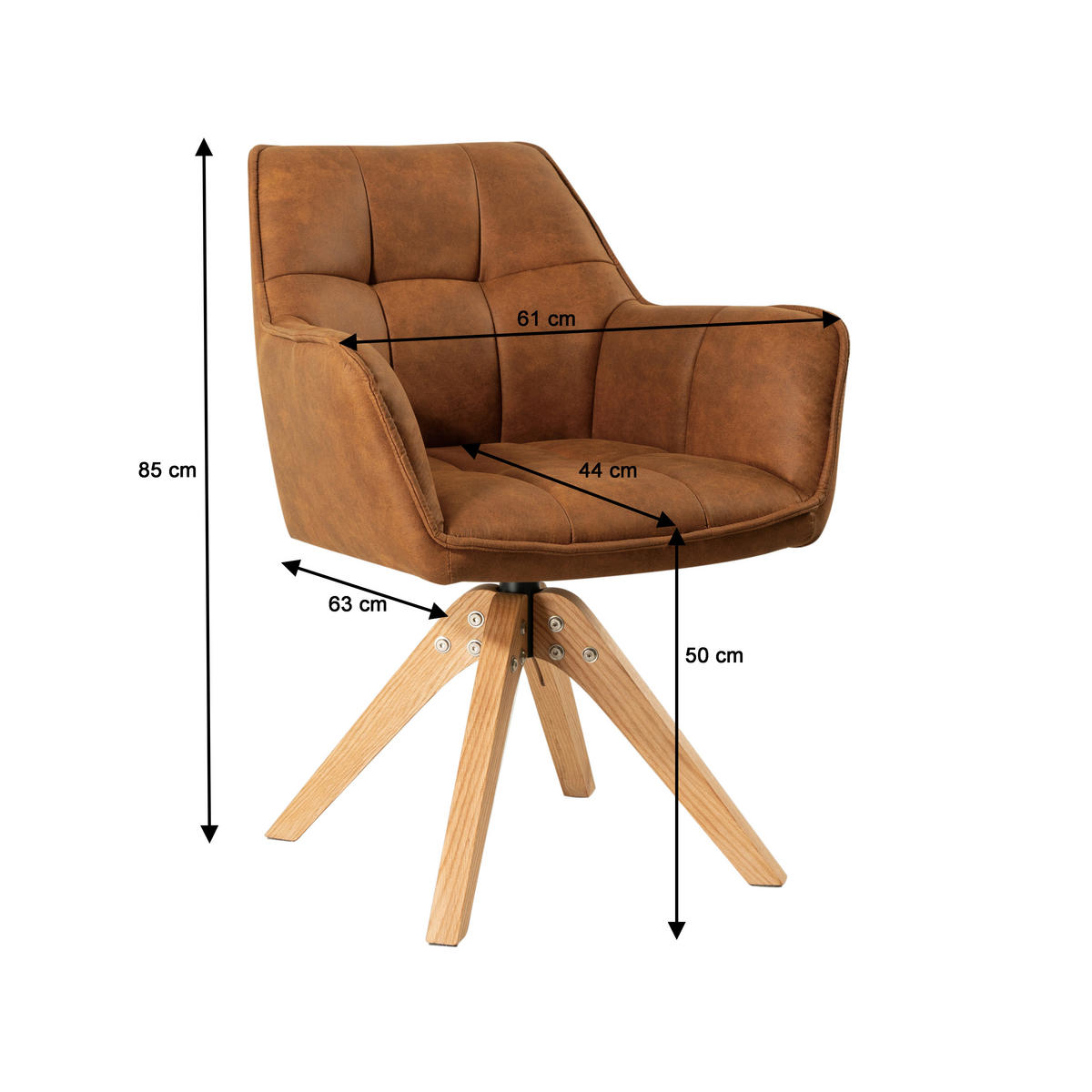 ARMLEHNSTUHL Webstoff  - Eichefarben/Orange, Basics, Holz/Textil (61/85/63cm) - MID.YOU