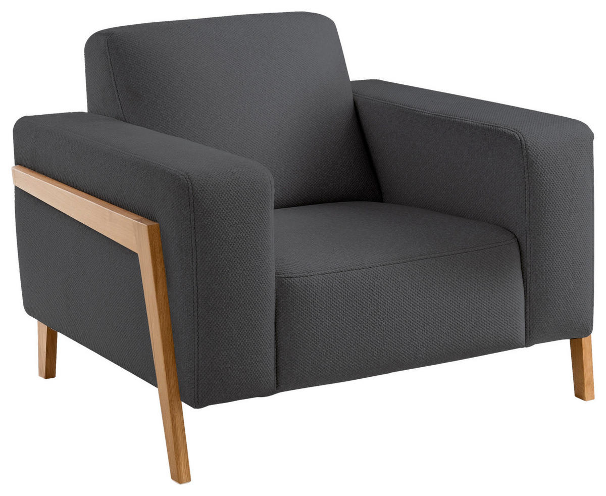 SESSEL in Struktur Anthrazit  - Eichefarben/Anthrazit, Design, Holz/Textil (105/84/96cm) - Stylife