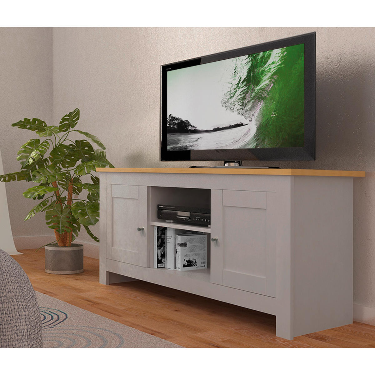 LOWBOARD Emerald  in 120/58/39 cm  - Silberfarben/Naturfarben, Design, Holzwerkstoff/Metall (120/58/39cm) - MID.YOU