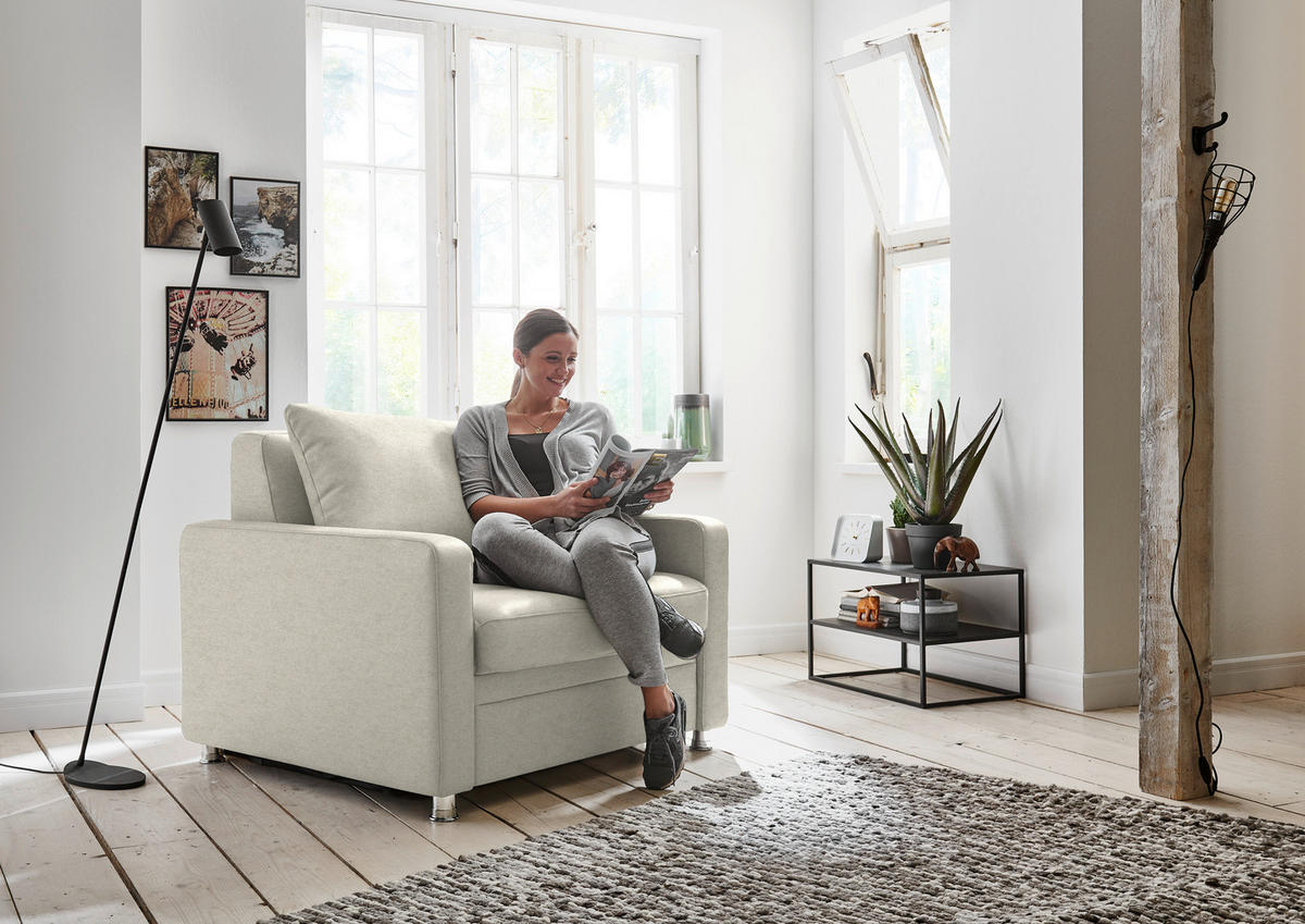 SCHLAFSESSEL  in Chenille Naturfarben  - Alufarben/Naturfarben, KONVENTIONELL, Textil/Metall (106/90/100cm) - Beldomo Style