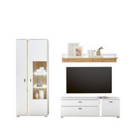 WOHNWAND 3-teilig  in Weiß, Eiche Wotan  240/200/42 cm  - Eiche Wotan/Schwarz, Design, Glas/Holzwerkstoff (240/200/42cm) - MID.YOU