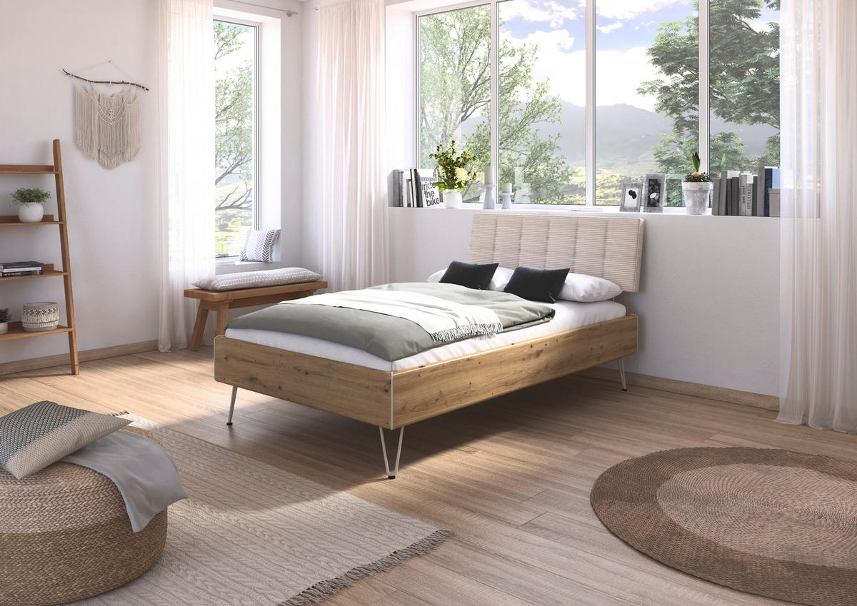 BETT 120/200 cm  in Eiche Artisan  - Champagner/Eiche Artisan, Design, Textil/Metall (120/200cm) - Carryhome