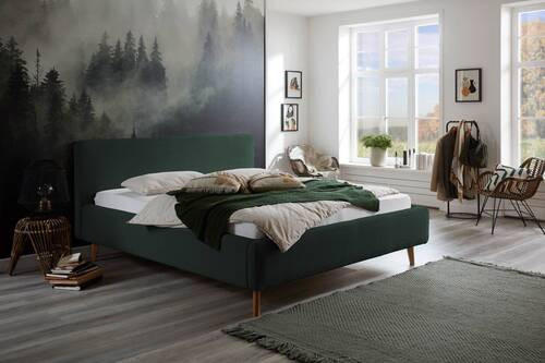 LIT REMBOURRÉ 140/200 cm  in Dunkelgrün  - Dunkelgrün/Naturfarben, Modern, Holz/Textil (140/200cm) - home24