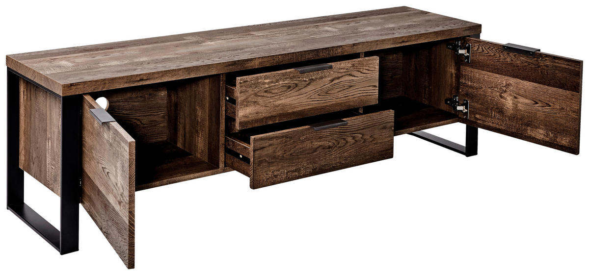 TV-ELEMENT - Eichefarben/Schwarz, Design, Holzwerkstoff/Metall (152,4/45/39,5cm)