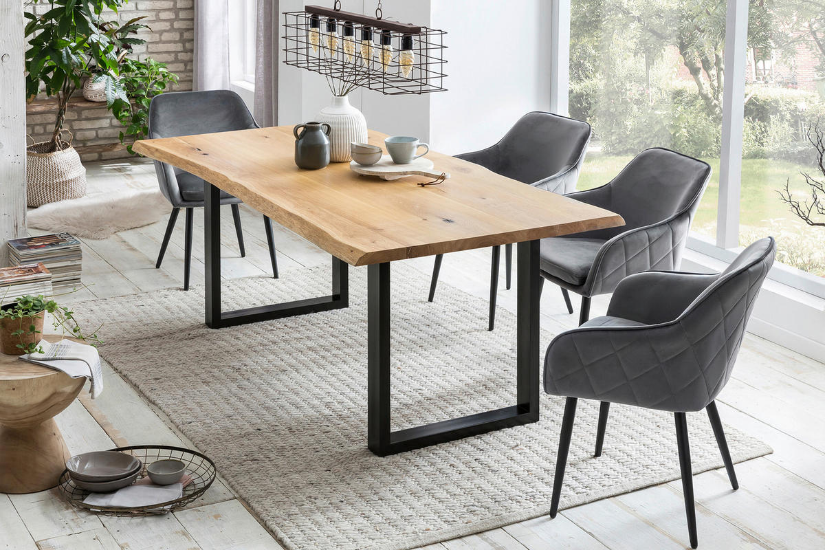 ESSTISCH in Holz 140/80/75 cm  - Schwarz/Naturfarben, MODERN, Holz/Metall (140/80/75cm) - Livetastic