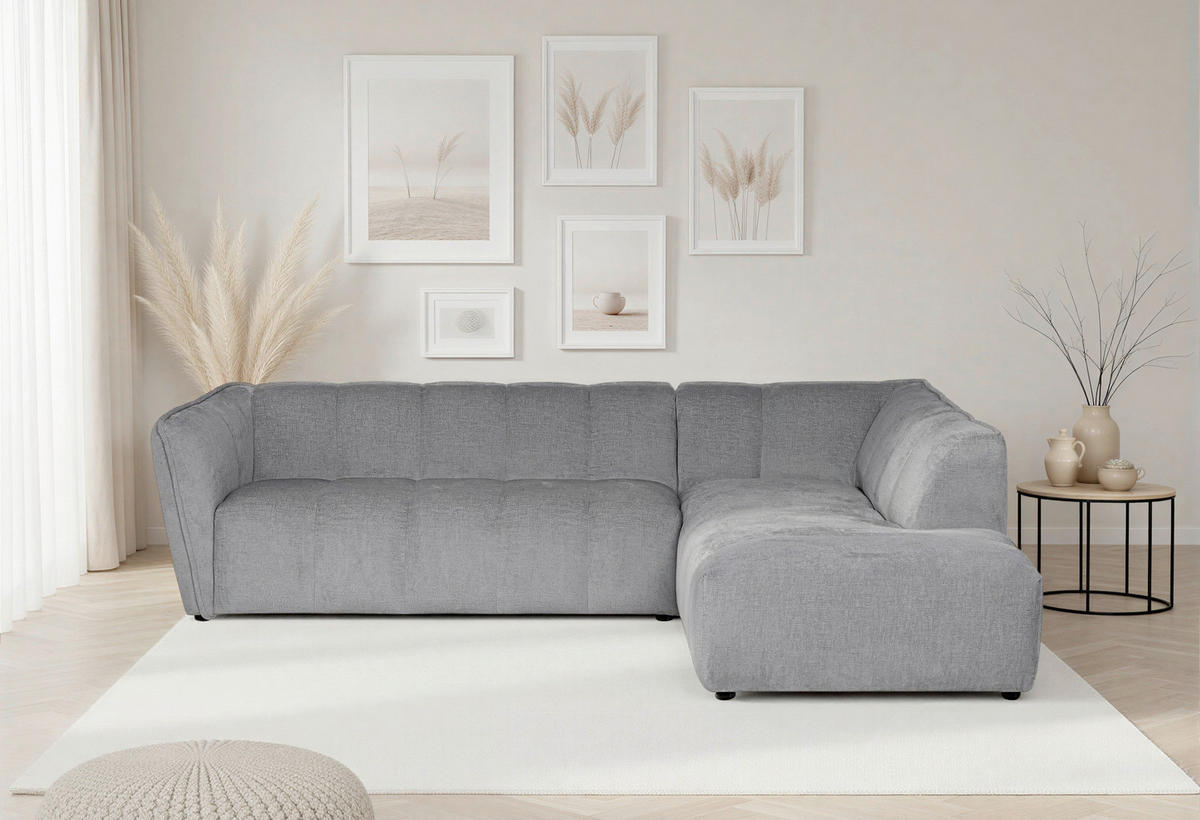 ECKSOFA  LIVOLI Hellgrau Chenille  - Hellgrau/Schwarz, Design, Textil (260/218cm) - MID.YOU