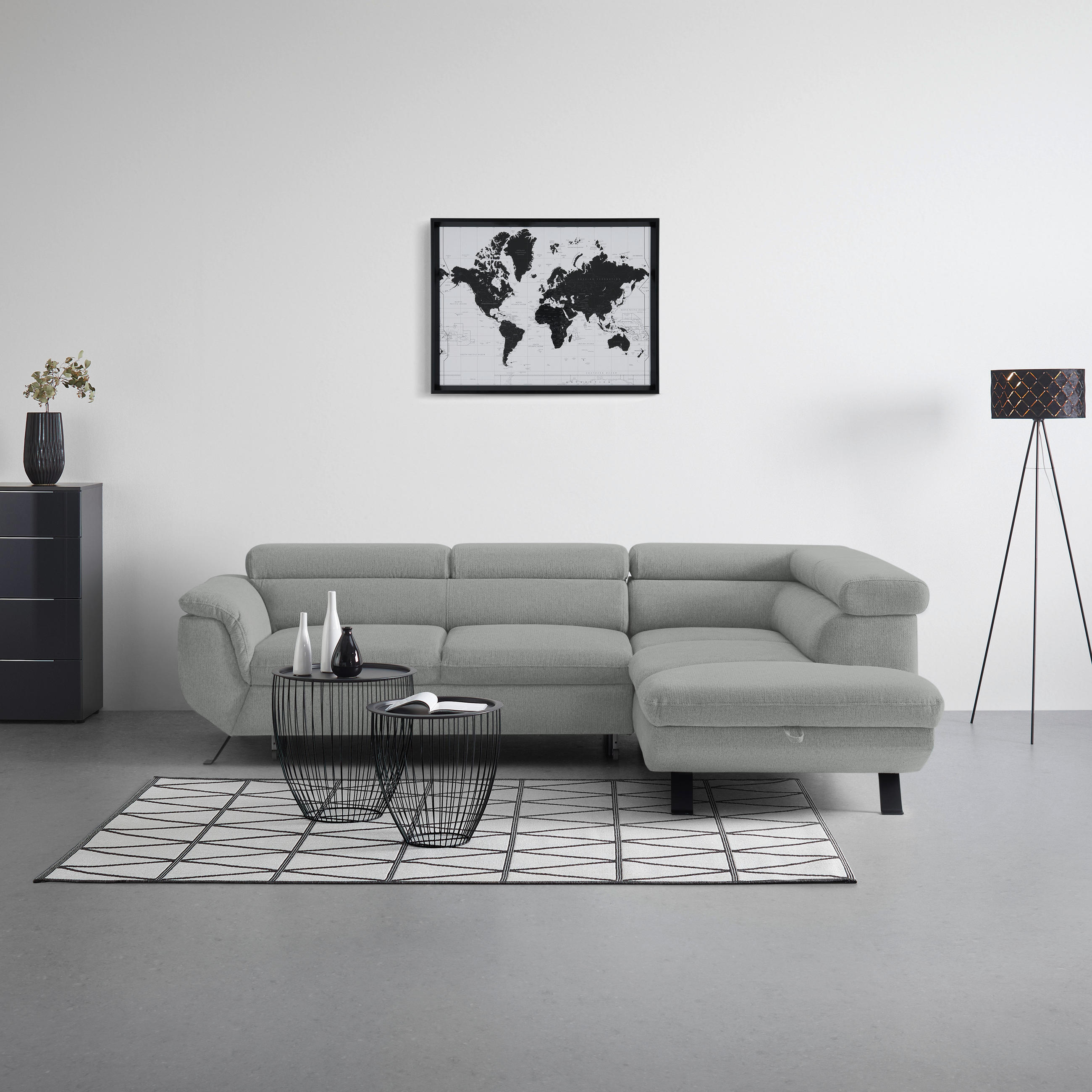 HÖRNSOFFA i vävt tyg ljusgrå  - ljusgrå/svart, Modern, metall/textil (257/198cm) - MID.YOU