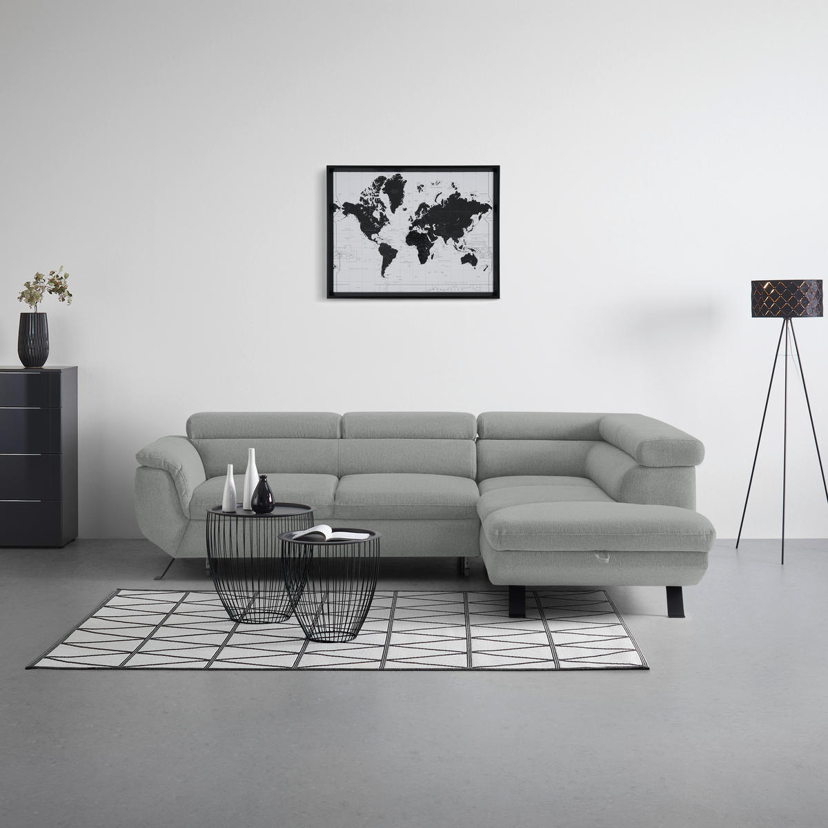 HÖRNSOFFA i vävt tyg ljusgrå  - ljusgrå/svart, Modern, metall/textil (257/198cm) - MID.YOU