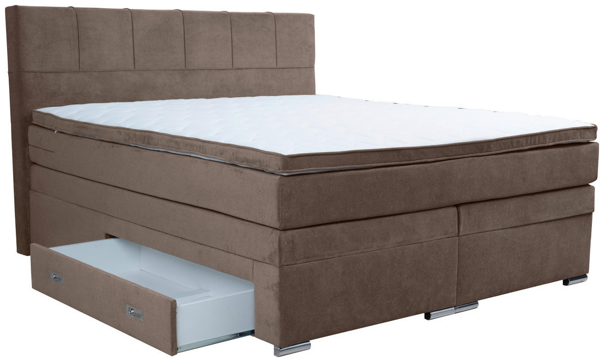 BOXSPRINGBETT 180/200 cm  in Braun  - Chromfarben/Braun, Design, Holz/Holzwerkstoff (180/200cm) - Boxxx