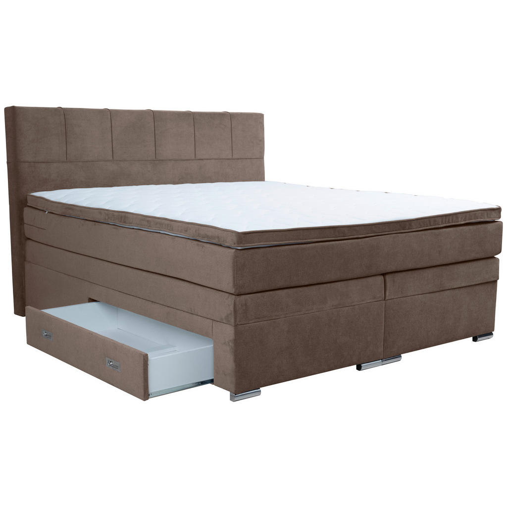 Thumbnail - Boxxx Boxspringbett, Braun, Textil, H3, Höhe ca. 18 cm, 180x200 cm, Topper durchgehend, Partnermatratze mit durchgehende...