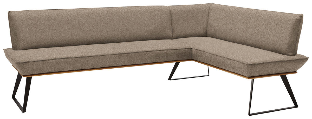 ECKBANK 223/163 cm Webstoff Schwarz, Eichefarben, Hellgrau Eiche massiv Metall   - Eichefarben/Hellgrau, Design, Holz/Textil (223/163cm) - Voleo