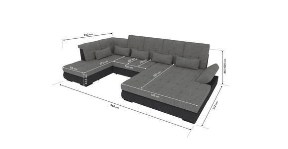 WOHNLANDSCHAFT  in Struktur Perlmutt  - Perlmutt/Schwarz, KONVENTIONELL, Kunststoff/Textil (222/358/212cm) - Carryhome