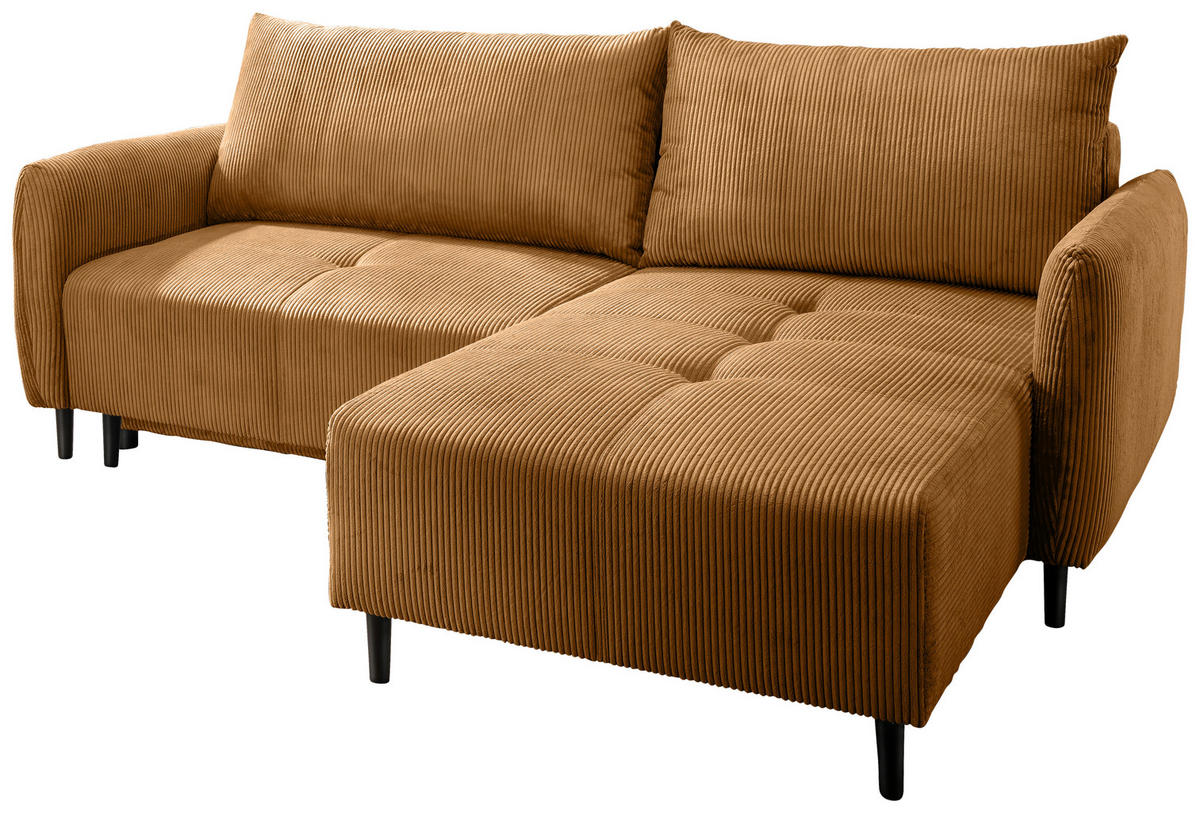 ECKSCHLAFSOFA in Cord Goldfarben  - Goldfarben/Schwarz, Basics, Holz/Textil (238/174cm) - Livetastic