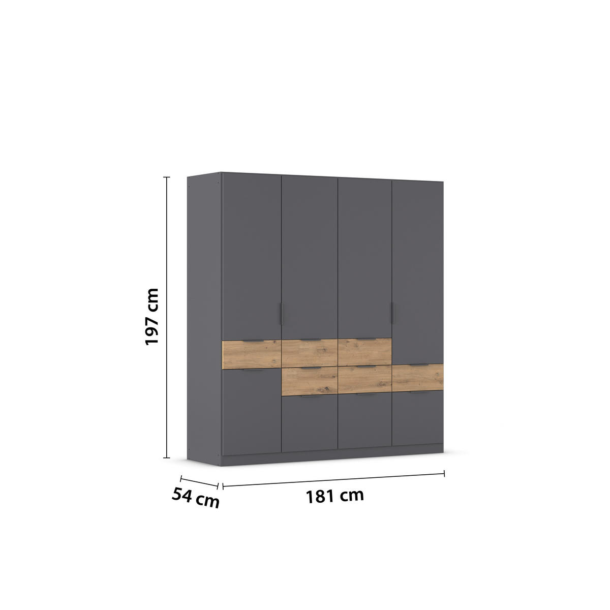 DREHTÜRENSCHRANK 5-türig Grau, Eiche Artisan  - Eiche Artisan/Grau, KONVENTIONELL, Holzwerkstoff/Metall (181/197/54cm) - Xora