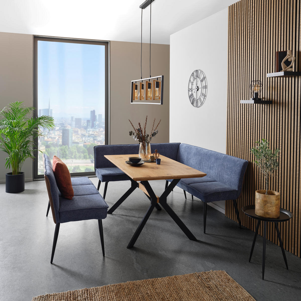 ECKBANK in Metall, Textil Braun, Blau  - Blau/Schwarz, Modern, Textil/Metall (154/194cm) - MID.YOU