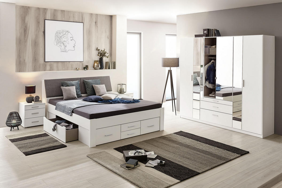STAURAUMBETT 180/200 cm  in Weiss, Hellgrau   - Weiss/Hellgrau, Konventionell, Holzwerkstoff/Textil (180/200cm) - Ti'me