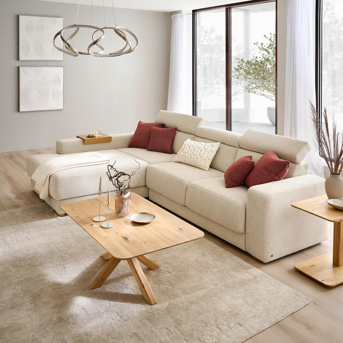 ECKSOFA GINO -EXKLUSIV- - Eichefarben/Naturfarben, Design, Textil (206/316cm) - Sedda