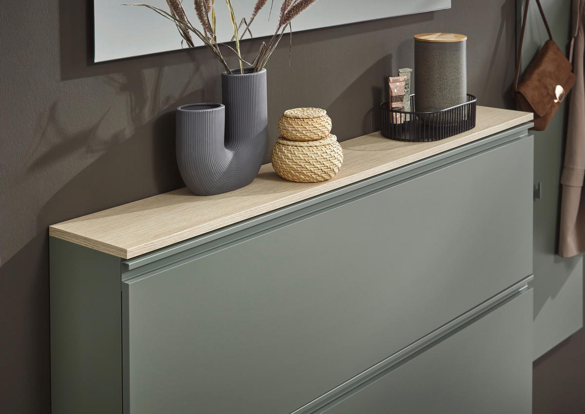 SCHUHSCHRANK Grün, Eichefarben  - Eichefarben/Grün, Design, Holzwerkstoff/Metall (140,1/80/19cm) - Voleo