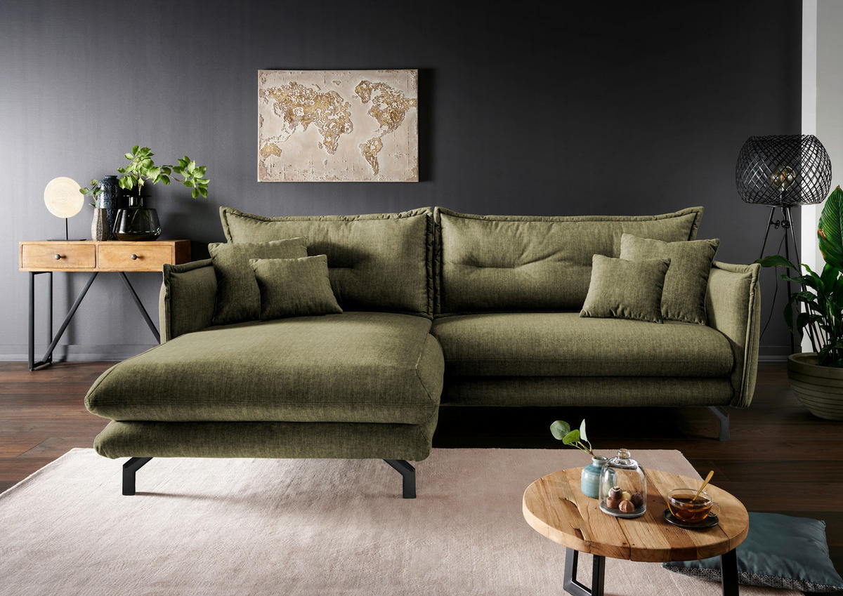 ECKSOFA in Velours Grün  - Türkis/Schwarz, Modern, Textil/Metall (180/255cm) - Livetastic