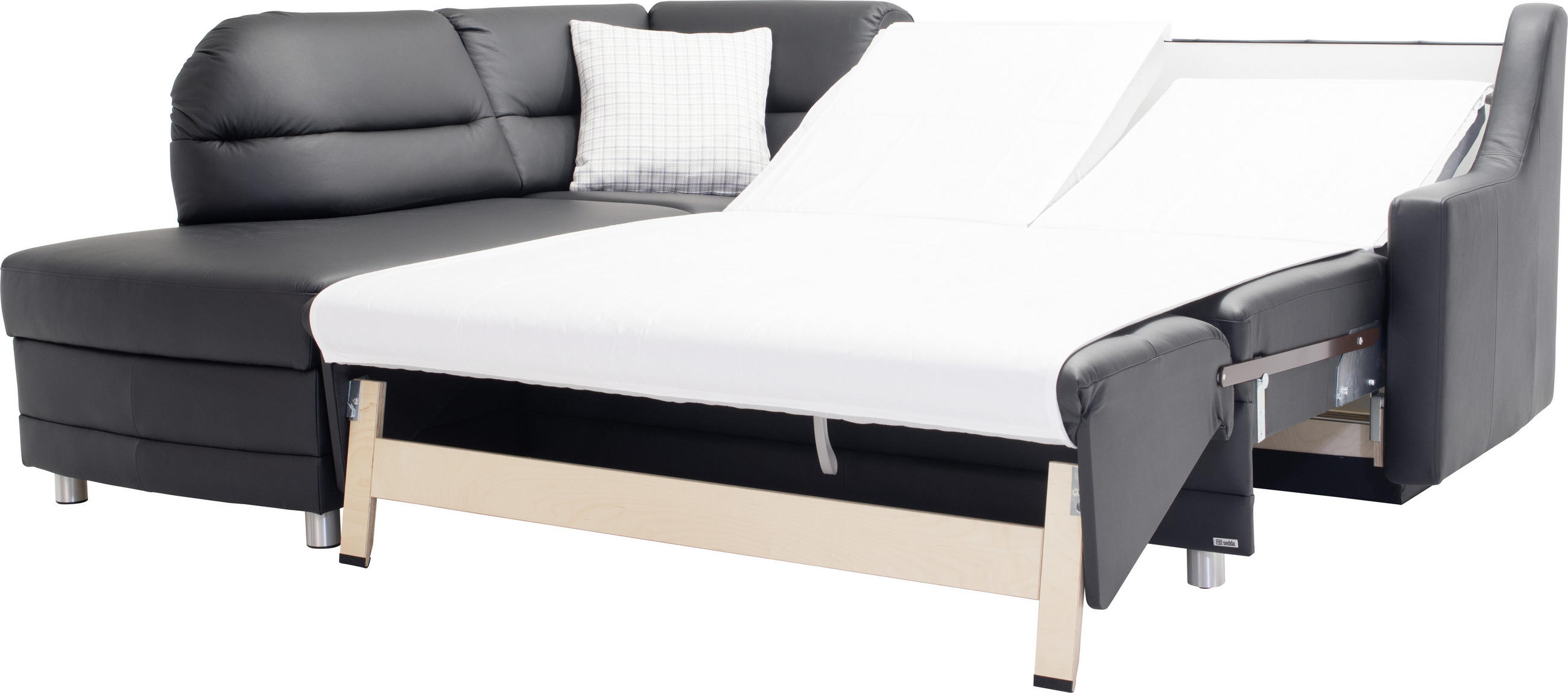 ECKSOFA in Echtleder Schwarz  208/242 cm  - Schwarz, KONVENTIONELL, Leder (208/242cm) - Sedda