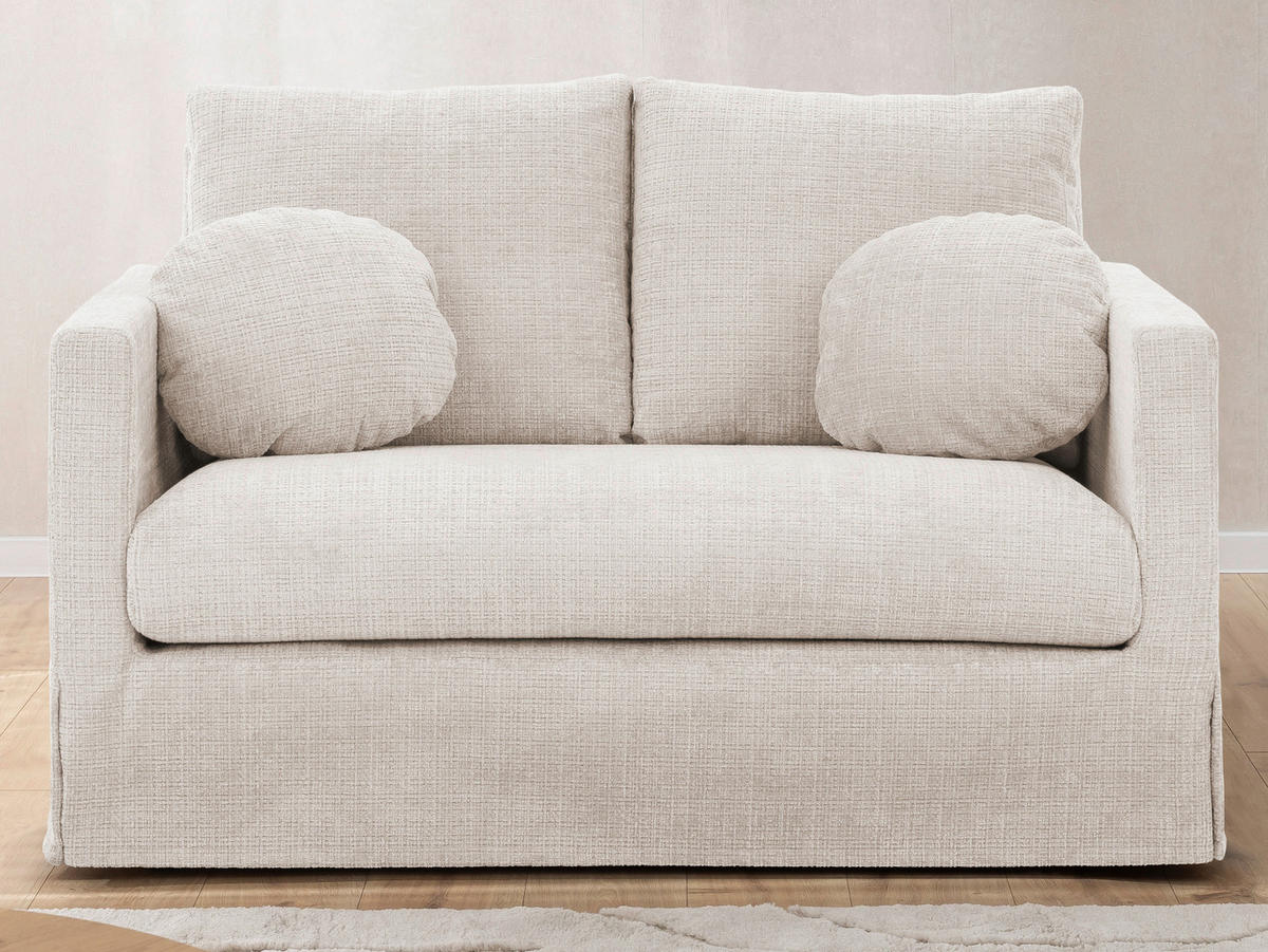 2-SITZER-SOFA PAPHOS in Chenille Creme  - Creme/Schwarz, Design, Kunststoff/Textil (140/89/95cm) - P & B