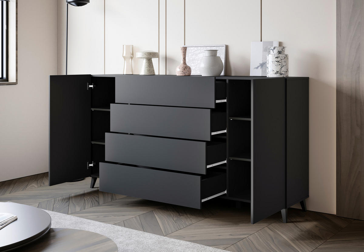 SIDEBOARD  180/95,4/39 cm 4 Schublade(n)  - Schwarz, Design, Holzwerkstoff/Kunststoff (180/95,4/39cm) - P & B