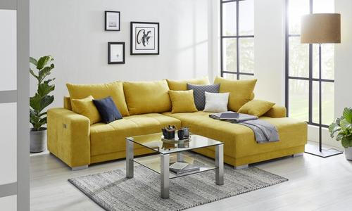 Wohnlandschaft inkl.Funktionen Gelb - Gelb/Silberfarben, Design, Holz/Textil (197/287cm) - Cantus