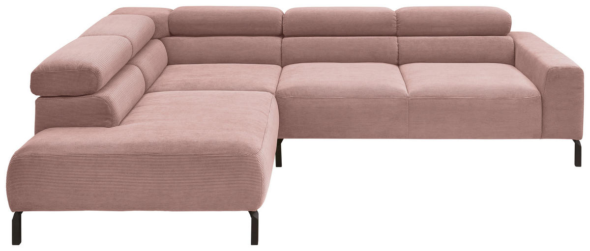 ECKSOFA in Feincord Altrosa  - Schwarz/Altrosa, Design, Textil/Metall (219/273cm) - Pure Home Comfort