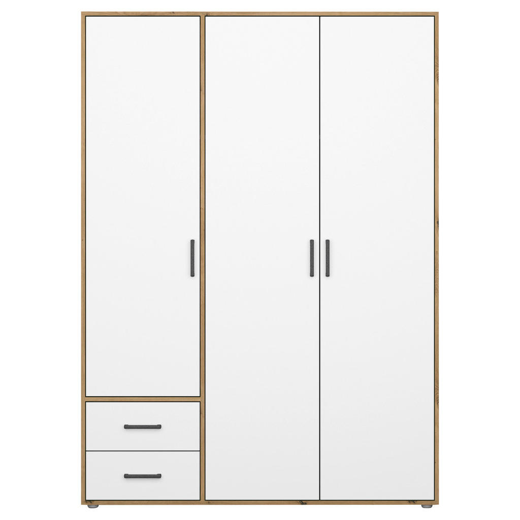 Thumbnail - Rauch Möbel Drehtürenschrank, Weiß, Eiche Artisan, Kunststoff, 3 Fächer, 2 Schubladen, 140x194x53 cm, Blauer Engel, BQ -...