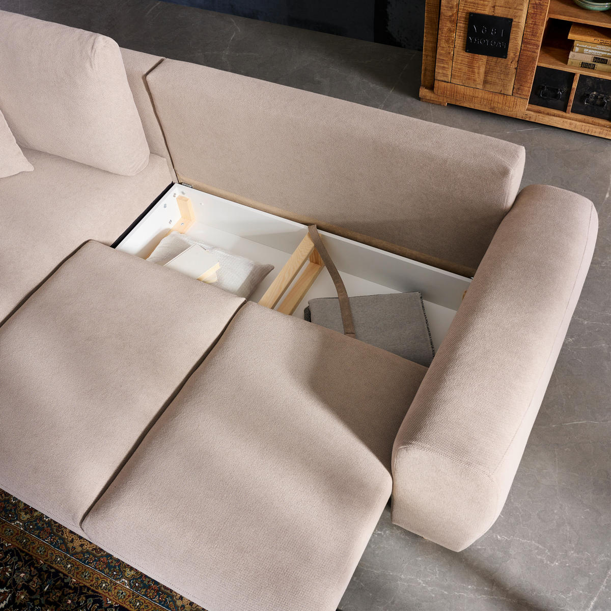 ECKSOFA in Webstoff Beige  - Beige/Naturfarben, Konventionell, Holz/Textil (145/250cm) - MID.YOU