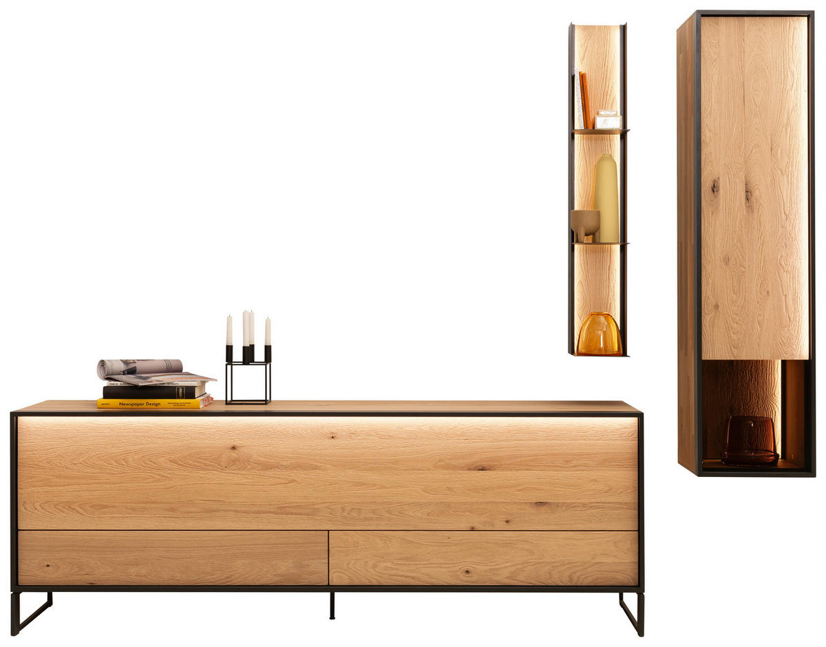 WOHNWAND  in Eichefarben  255/207/45 cm  - Eichefarben/Anthrazit, Design, Glas/Holz (255/207/45cm) - Schöner Wohnen