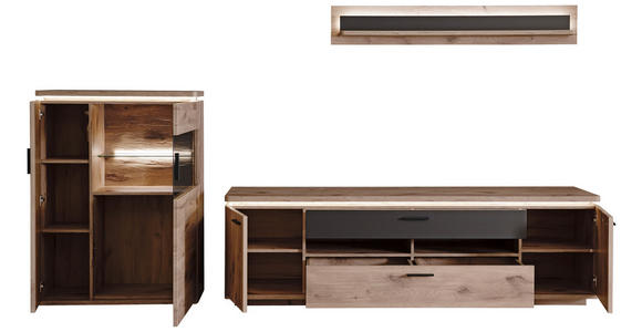 WOHNWAND 3-teilig  in Anthrazit, Eiche dunkel  310/181/50 cm  - Eiche dunkel/Anthrazit, KONVENTIONELL, Glas/Holzwerkstoff (310/181/50cm) - Cantus