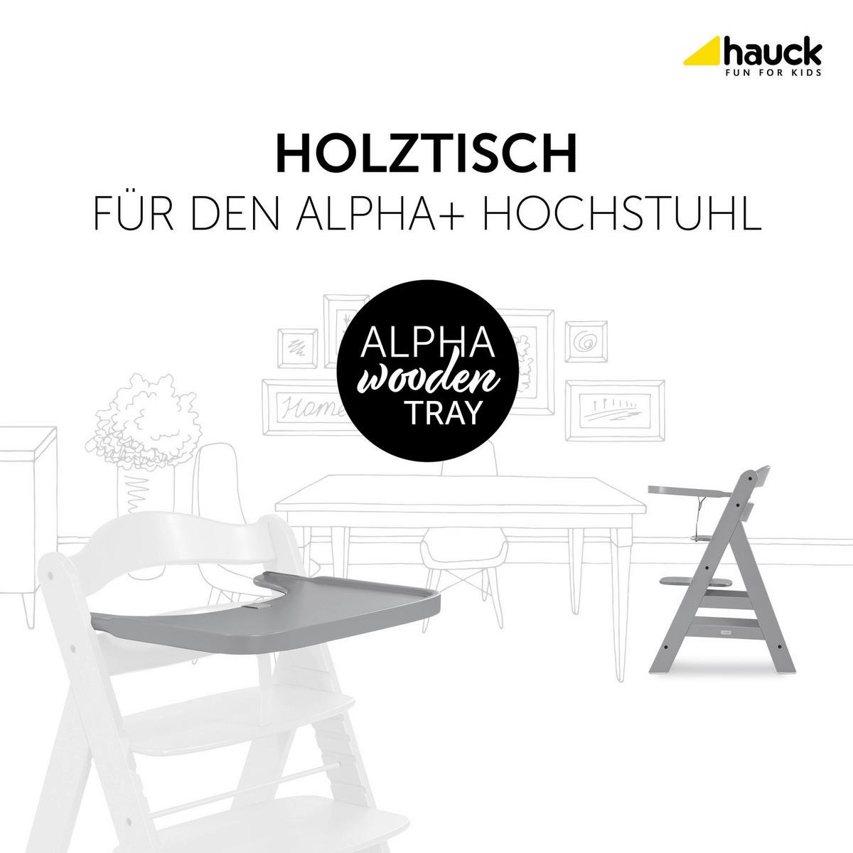 ESS- UND SPIELBRETT Alpha Wooden Tray  - Hellgrau, Basics, Holz (38,5/46/3cm) - Hauck