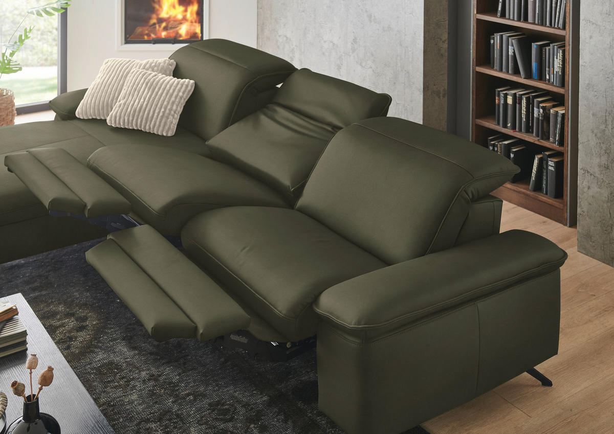 ECKSOFA  Echtleder Graugrün  - Schwarz/Graugrün, Design, Leder/Metall (169/307cm) - Beldomo Premium