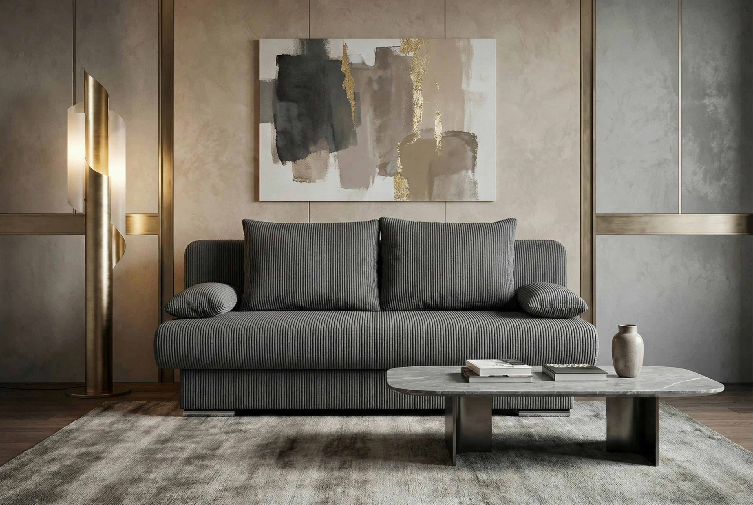 P & B ROZKLÁDACÍ POHOVKA, textil, kompozitní dřevo, tmavě šedá