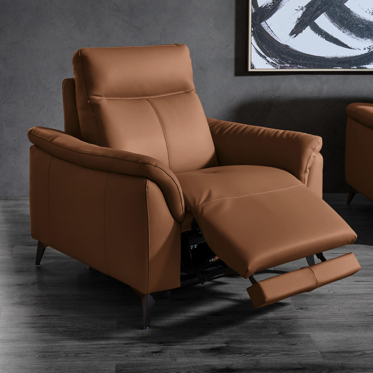 SESSEL Echtleder Cognac  - Cognac/Schwarz, Design, Leder/Metall (107/105/98cm) - Belluti