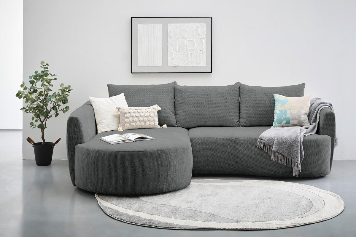 ECKSOFA Dunkelgrau Chenille  - Dunkelgrau/Schwarz, MODERN, Kunststoff/Textil (179/287cm) - Carryhome